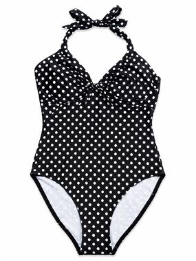 Morbid Threads Women’s Black and White Polkadot one piece swimsuit